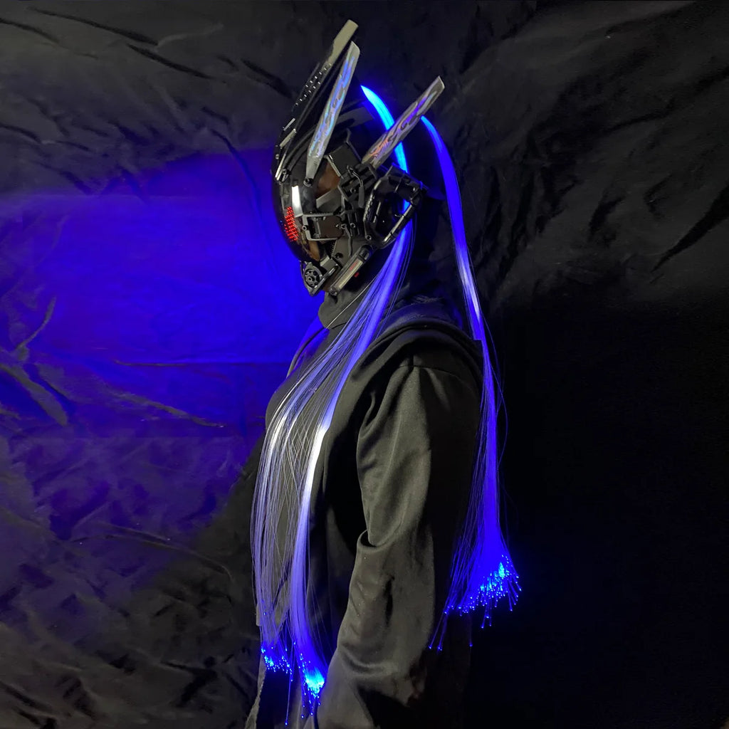 Cyber Punk Mask Mech Warrior Cosplay Helmet With LED Color Screen With Light Up Braids Cosplay Helmet Halloween Party Props Gift - Big Tim's Magic Emporium