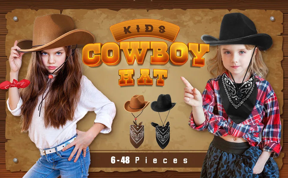6-48Set Kids Western Cowboy Hats with Bandanas Cowboy Party Hats for Birthday Party Cosplay Costume Party Western Party Favors - Big Tim's Magic Emporium