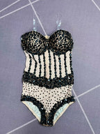 Sparkly Rhinestone Black Bodycon Sheer Mesh Bodysuit Nightclub Stage Outfit