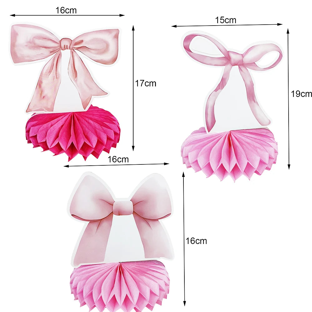Bow Party Honeycomb Centerpieces Pink Bow Birthday Decorations Bow Baby Shower Decor Coquette Birthday Decorations