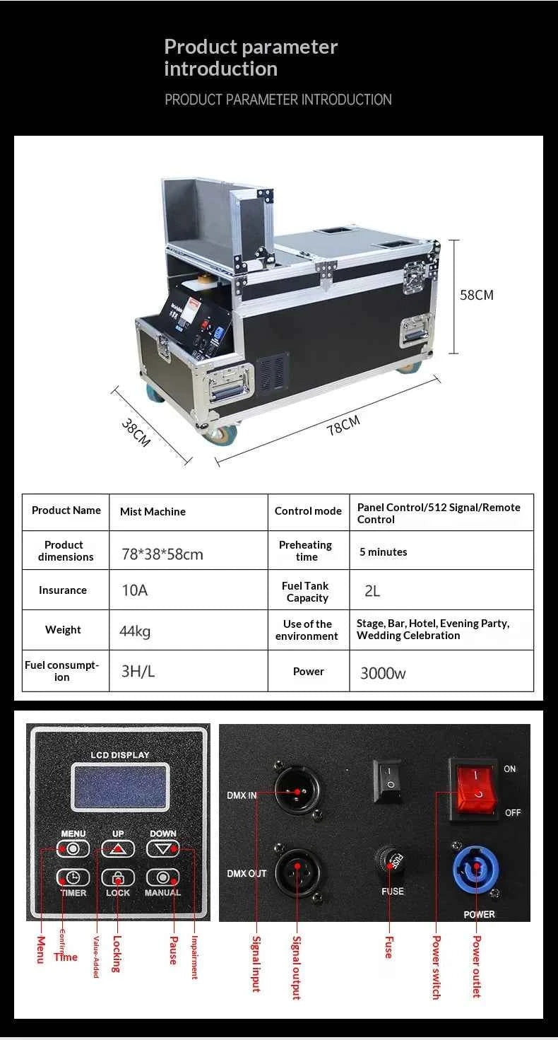 Water mist machine, stage smoke machine, wedding props, floor smoke machine, bar high-power smoke sprayer