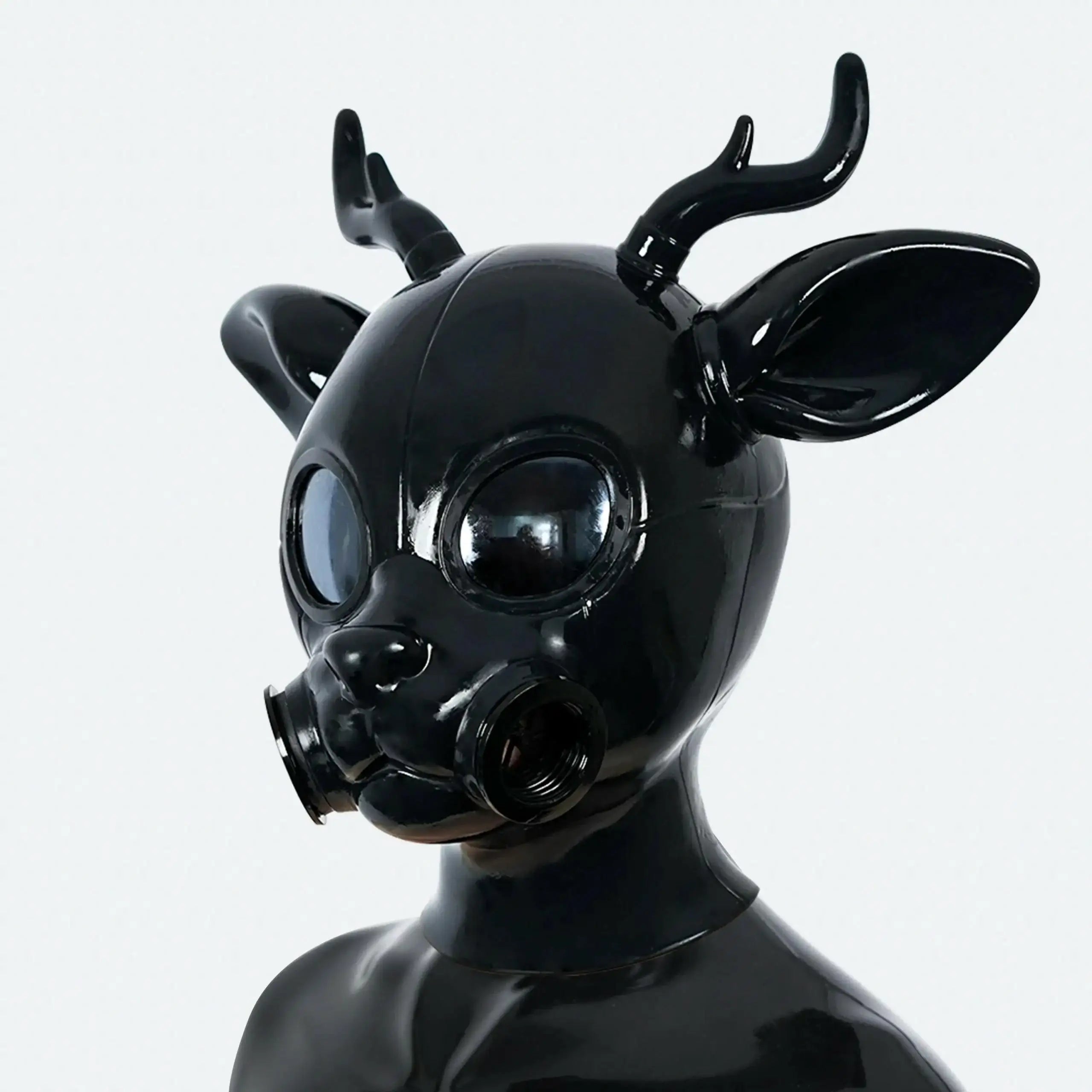 Feturax Silicone Stag Gas Mask Whole Black Color Hood for Cosplay Costumes Full Head with Eyes Glasses - Big Tim's Magic Emporium