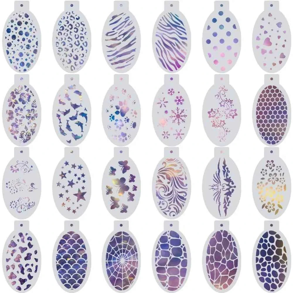24 Styles Face Paint Stencils Plastic Body Drawing Flower Snowflake Fish Star Tattoo Painting Makeup Temporary Tracing Body