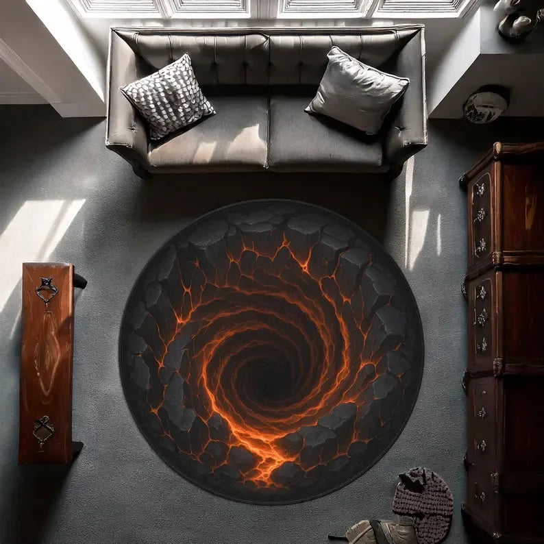 Optical Illusion Rug 3D Vortex Pattern Round Modern Design Retro Home Decoration Carpet