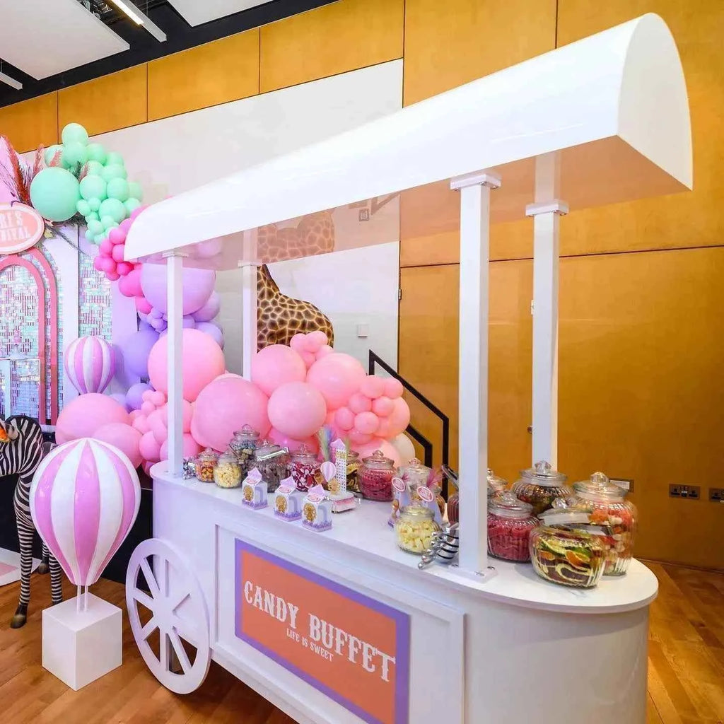 Wedding supplies mobile flower display sweet candy cart wedding party decoration event white dessert candy bar cart for parties