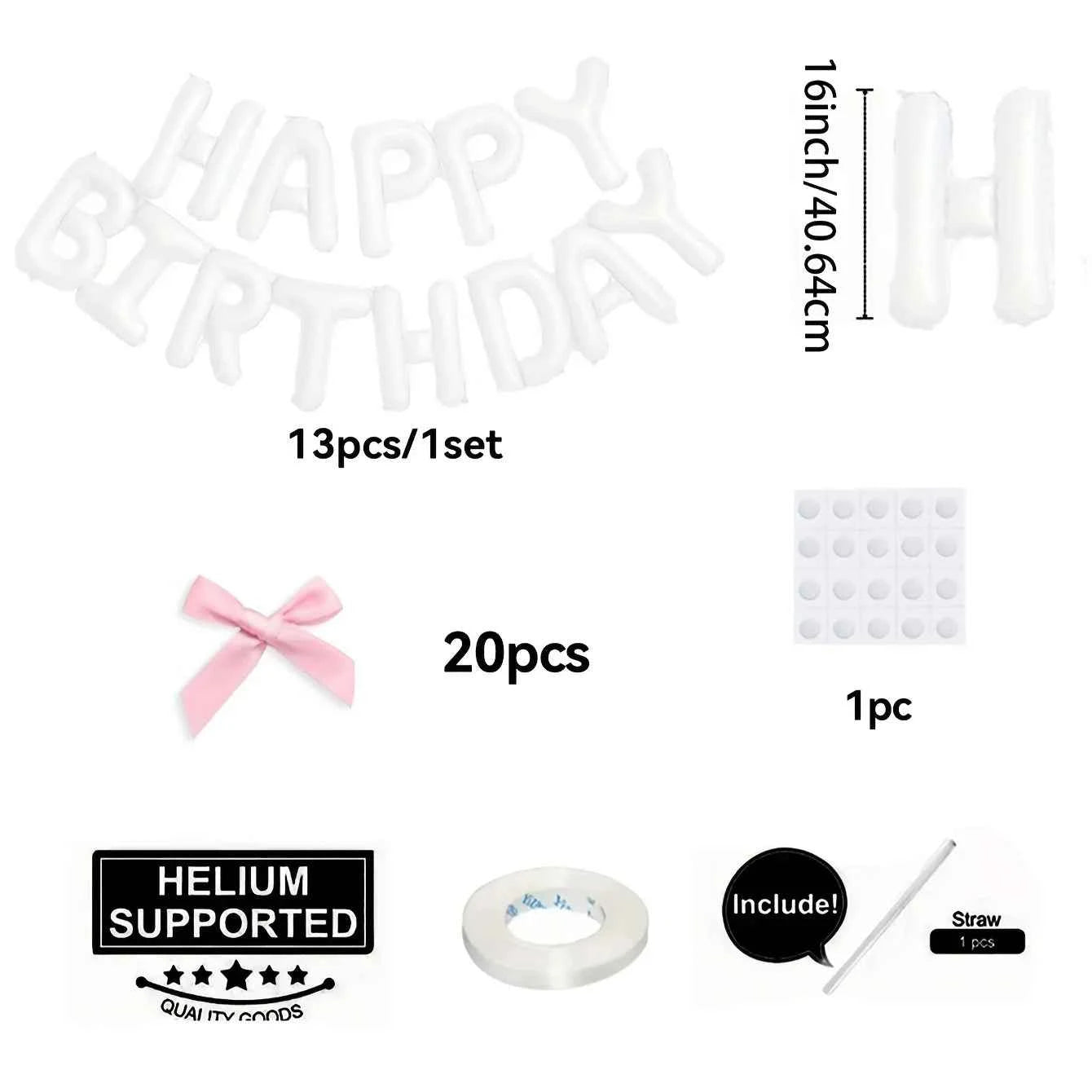 1Set Black White Happy Birthday Pink Bow Balloon Set Girl's Birthday Party Decoration Baby Shower Globos Gift Supplies Letter