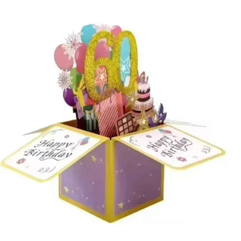 Happy Birthday Greeting Card With Envelope 3D Gift Box 18/30/40/50/60th Years Old Birthday Wishes Message Card Party Gift