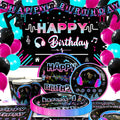 Tik Tok Party Supplies,93pcs Tiktok Party Decorations & Tableware Set - Tik Tok Party Cups,Napkins Backdrop etc Party Supplies - Big Tim's Magic Emporium