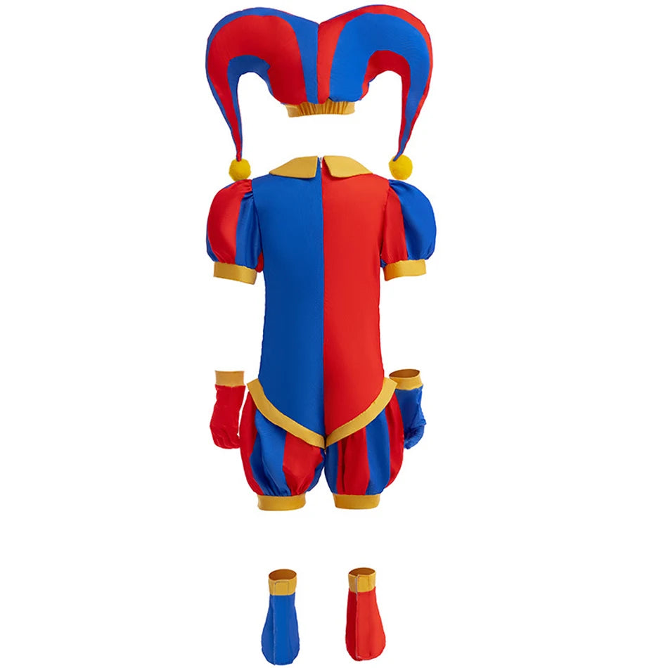 Boys Girls Clown Cosplay Costume Kids Pom Pom Jester Outfit for Halloween Carnival Show - Big Tim's Magic Emporium