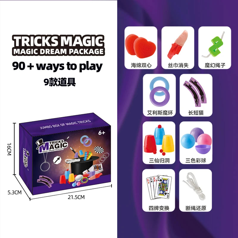 Children's Magician Cosplay Set with Magic Hats Sticks Versatile Cards Props Poker for Birthday Performance And Halloween