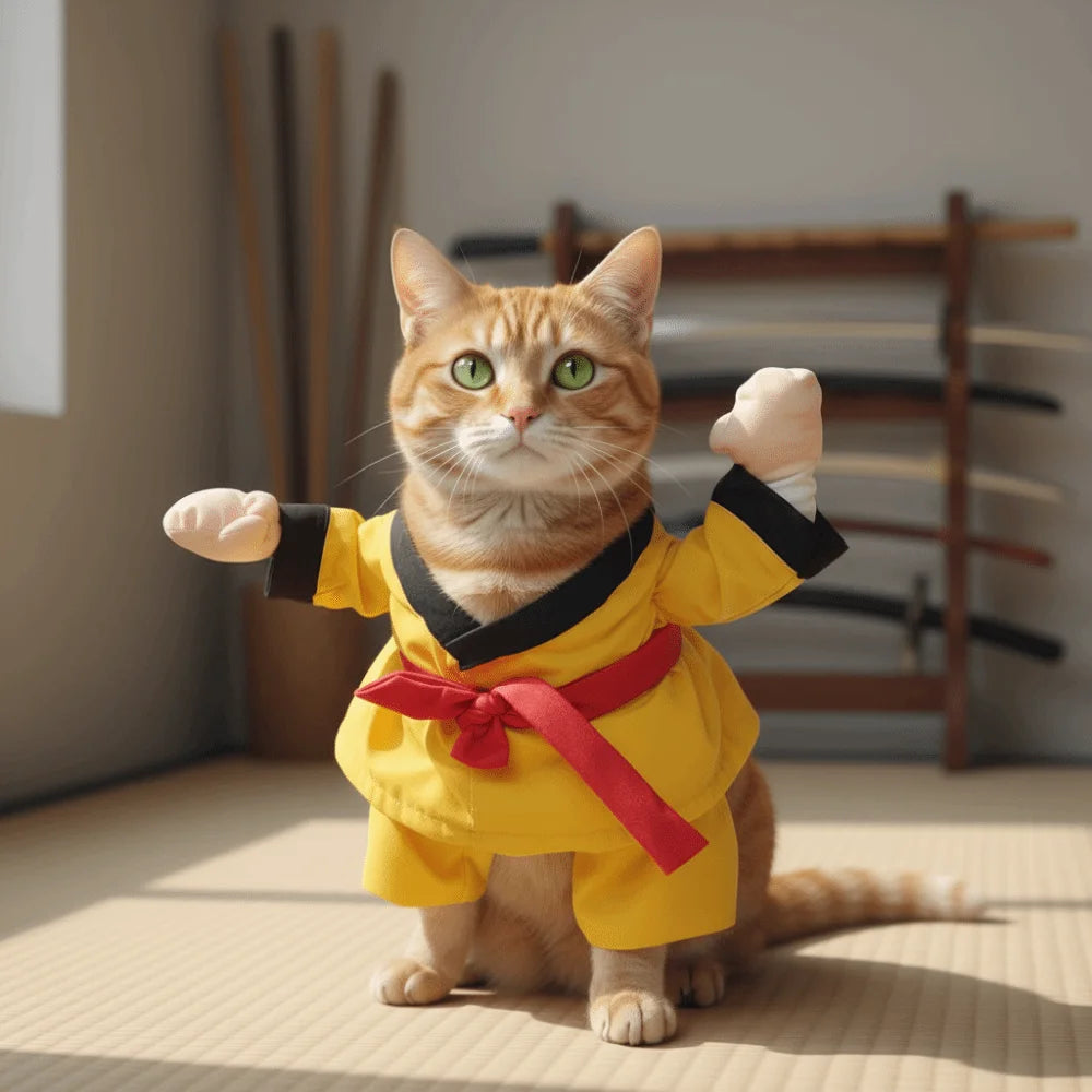 Funny Pet Taekwondo Costume Comfortable Breathable Cat Cosplay Costume Uniform Style Pet Transformational Outfit Cosplay Event