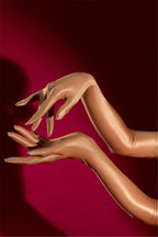 Oil Glossy Satin Smooth Five-Finger Long Elbow Gloves High-Stretch Luxury Evening Gloves
