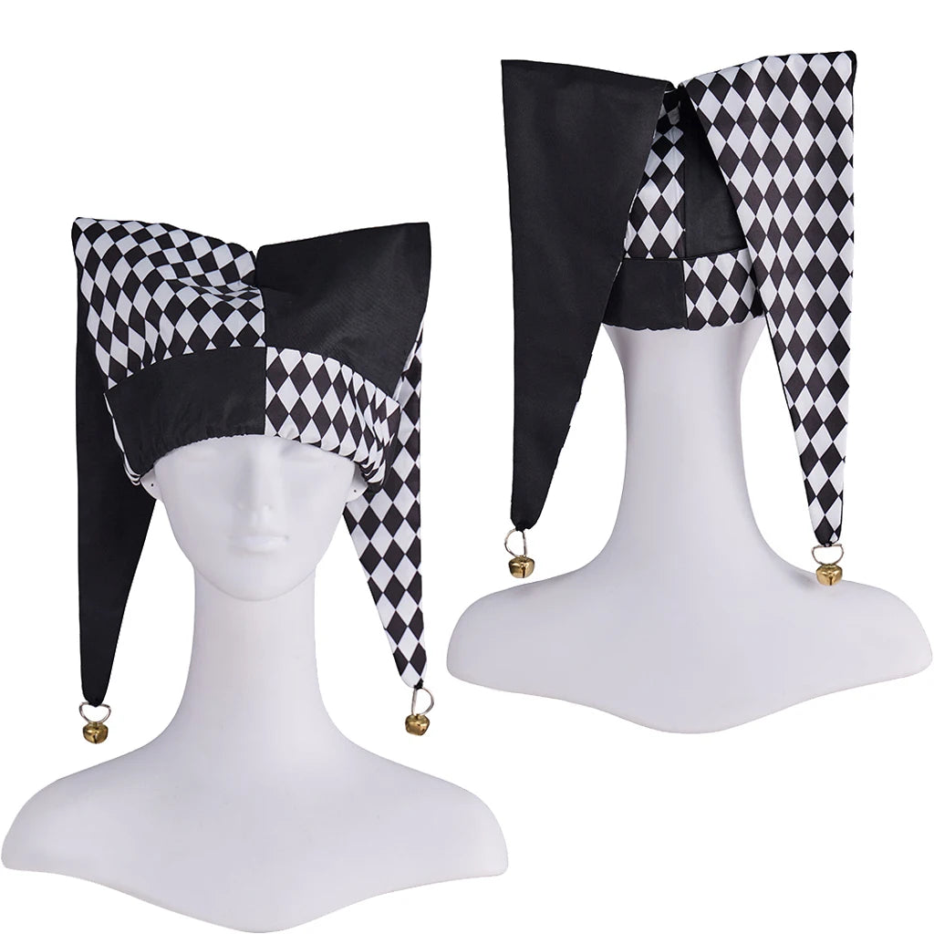 Jester Costume Hat Women Harlequin Jester Halloween Party Fancy Chessboard Lattice Jester Cap With Gold Bells Headpiece - Big Tim's Magic Emporium