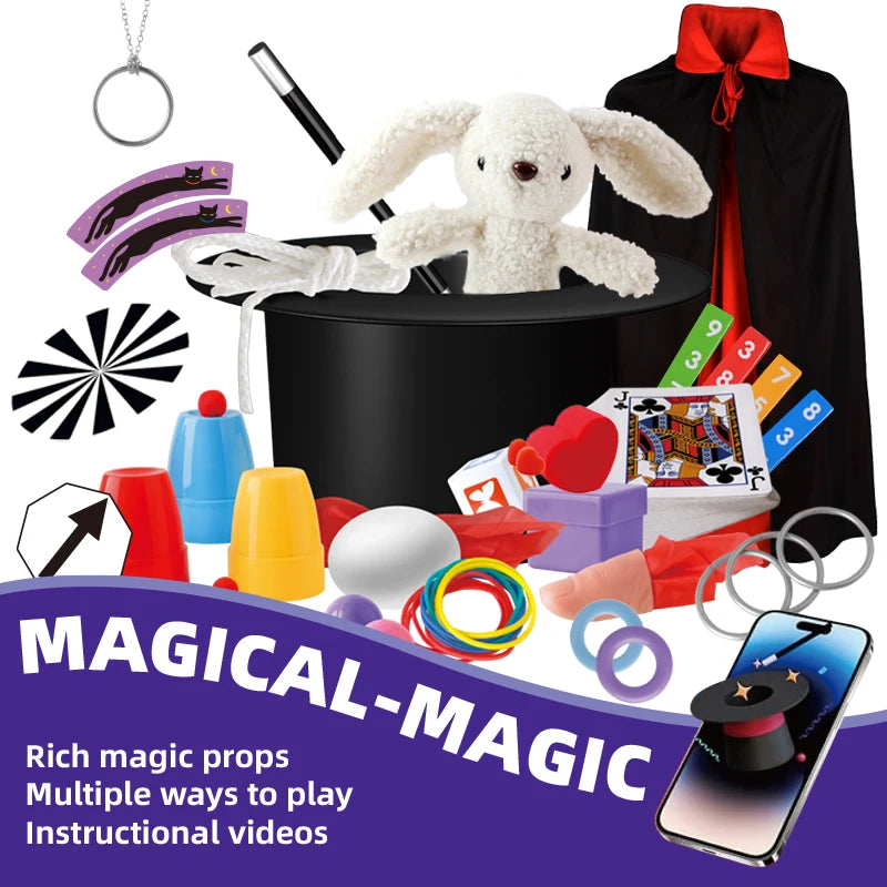 Children's Magician Cosplay Set with Magic Hats Sticks Versatile Cards Props Poker for Birthday Performance And Halloween