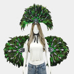 Unisex Artisanal Feather Headdress & Wings Carnival Performance Set