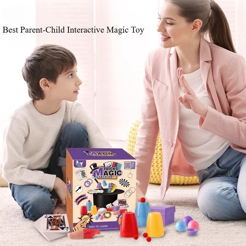 Magic Tricks Kit Beginner Children Magic Set with Performance Props Interactive Playing Cards Illusion Toys Close-up Magic Props