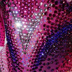 Luxury Pink Rhinestone long sleeve bodysuit Dancer Stage Wear Perform Show Girl Sheer Drag Queen Outfit Bar Nightclub