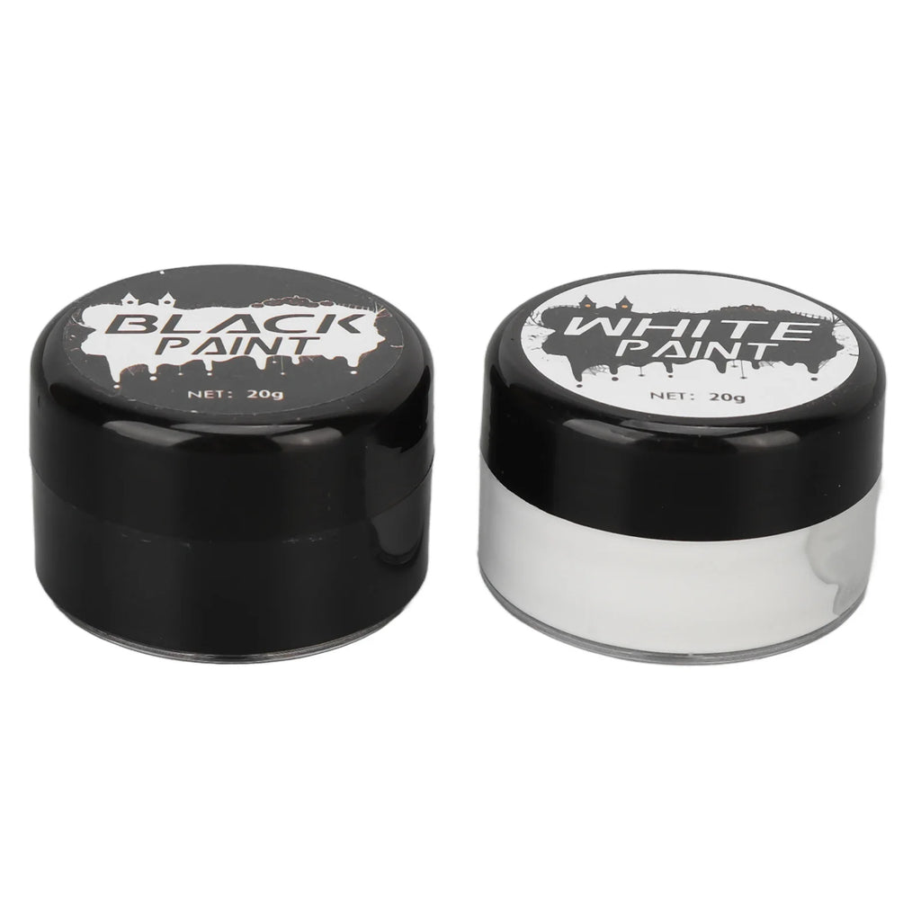 2PCS Halloween Face Painting Kit Highly Pigmented Face Body brus Paint Black and White for DIY Cosplay Theme Parties Body Makeup