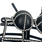 Gothic Studded Faux Leather Bustier Top Cage Strap Party Bralette