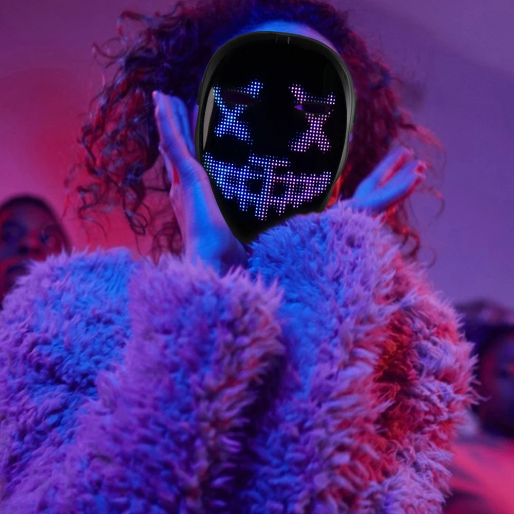 LED Party Mask Bluetooth-connected Programmable USB Charging Glow-in-the-Dark Mask Gestures Sensing Lights Up For Masquerades