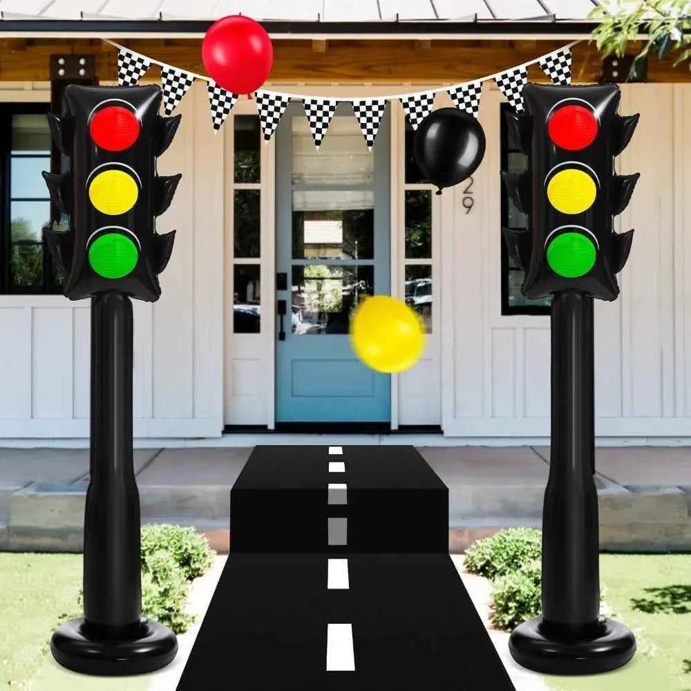 1 59-inch Inflatable PVC Traffic Light Balloon Racing Birthday Party Decor Traffic Light Balloon Vehicle Birthday Party Supplies