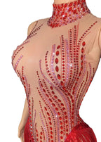 Sparkly Rhinestone, Sequin & Fringe Sleeveless Bodysuit Stage Performance Costume