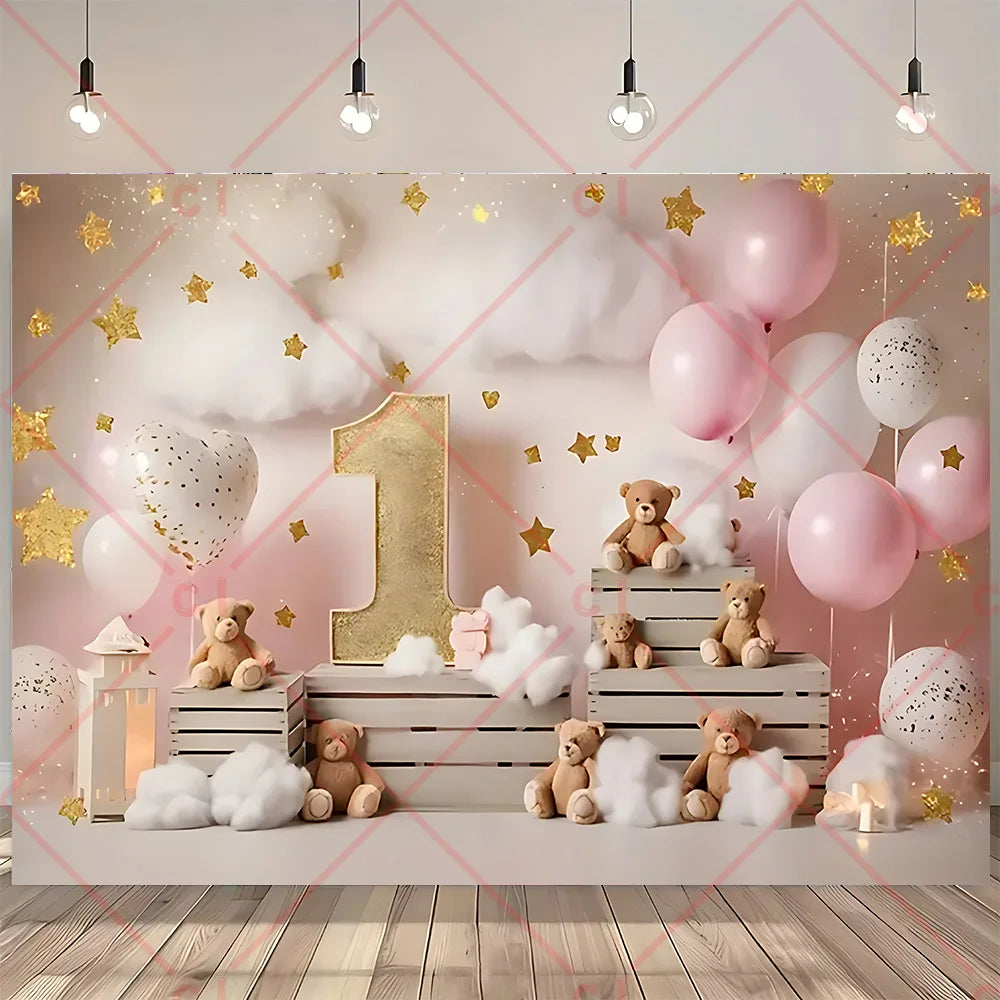 Newborn Baby 1st Birthday Backdrop Pink Blue Balloon Girl Boy Baby Shower Cake Smash Photography Background Decor Photo Studio