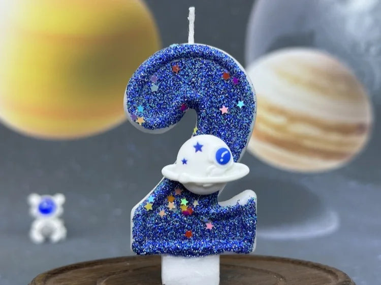Boys Birthday Number Candle Cake Topper Blue Planetary Universe Children Baby Party One Year Old Dessert Decor Baking Supplies
