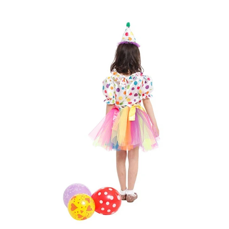 3-4T 4-8Y Child Kids Toddler Rainbow Big Top Fun Clown Costume for Girls Tutu Dress Halloween Purim Carnival Party Fantasia - Big Tim's Magic Emporium