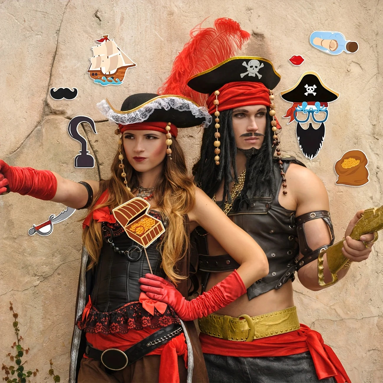 Pirate Party Supplies,Pirate Photo Booth Props Birthday Advanture Caribbean Ideals Skull Treatures Pirate Hat Patches Swords - Big Tim's Magic Emporium