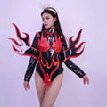 Flame Patent Leather Bodysuit & Sculpted Wing Shoulders 2-Piece Stage Costume Set