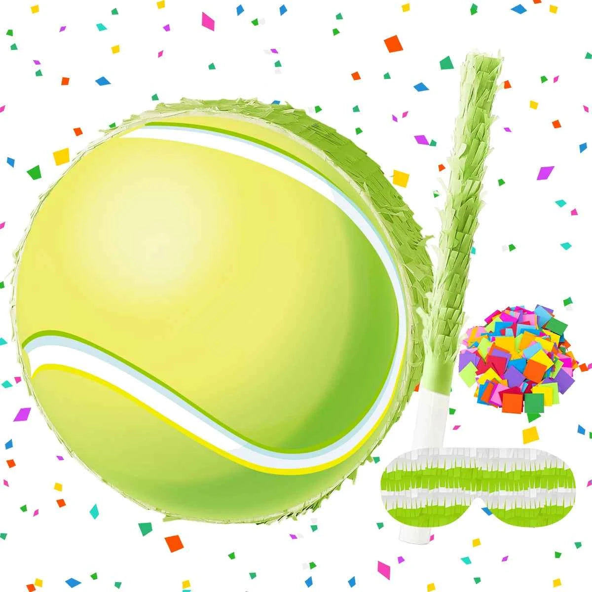1Set Sports Tennis Theme Pinata Bundle with Blindfold Stick for Kids Birthday Baby Shower School Game Party Decoration