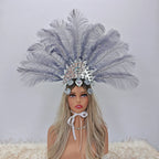 Artisanal Ostrich Feather Showgirl Headdress & Carnival Hair Accessory