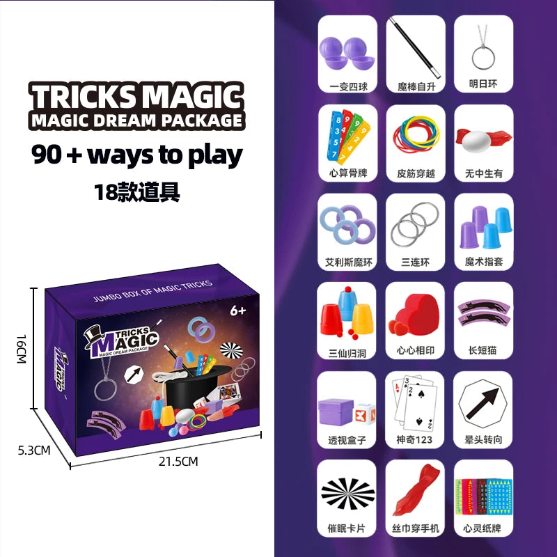 Children's Magician Cosplay Set with Magic Hats Sticks Versatile Cards Props Poker for Birthday Performance And Halloween