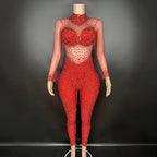 Women's Rhinestone Mesh Jumpsuit | Sheer Party & Stage Outfit