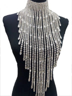 Oversized Crystal Rhinestone Tassel Choker Necklace Drag Queen Stage Body Jewelry