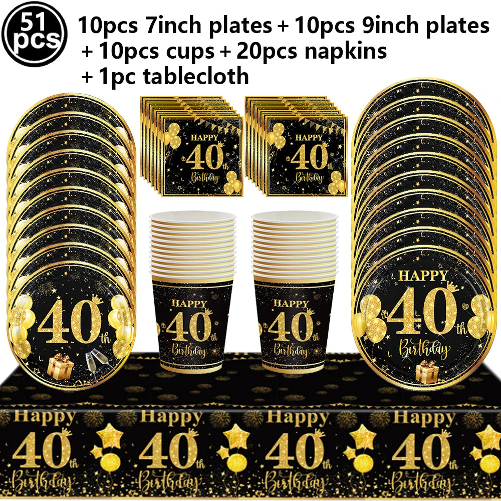 40th Birthday Party Gold Black Birthday Number Paper Box Banner Balloons Birthday Party 40 Year Old Birthday Party Decoration