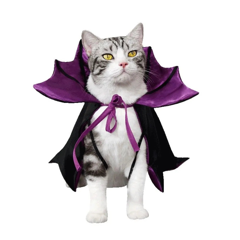 Bat Transformation Halloween Pet Costume Stand-collar Comfortable Cat Cosplay Cloak Bow Soft Fabric Small Dog Knight Cape Party