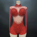 Sexy Mesh Lace Bodysuit Playsuit – Sheer Stage Costume for Nightclub, Dance & Performance | Stardust Starlets