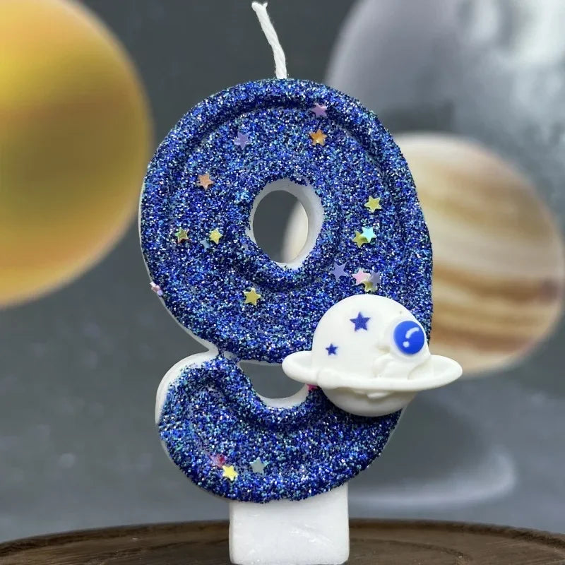 Boys Birthday Number Candle Cake Topper Blue Planetary Universe Children Baby Party One Year Old Dessert Decor Baking Supplies