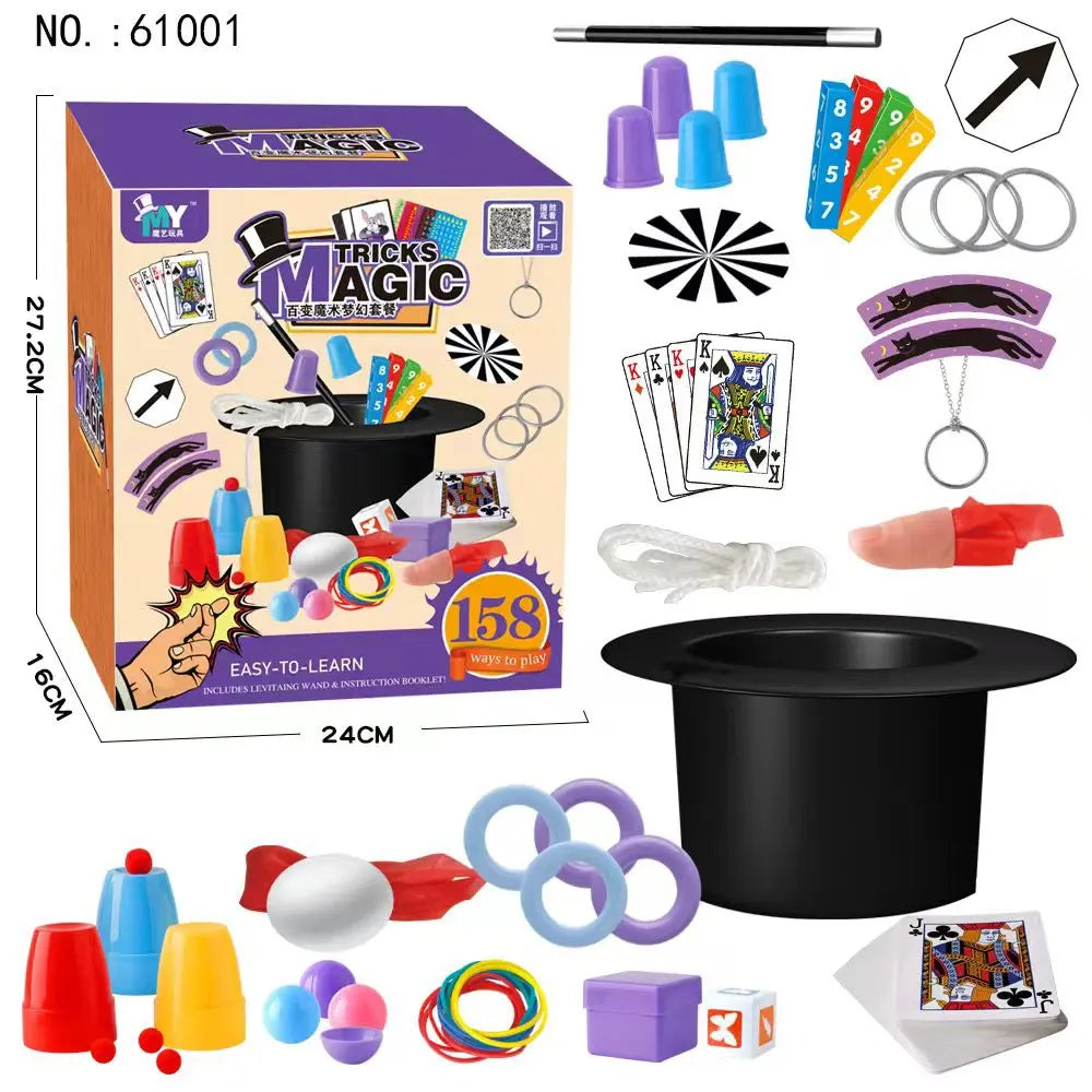 Children's Magician Cosplay Set with Magic Hats Sticks Versatile Cards Props Poker for Birthday Performance And Halloween