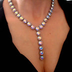 Aurora Borealis Crystal Y Necklace – Rhinestone Lariat Necklace for Brides & Anniversary Gifts