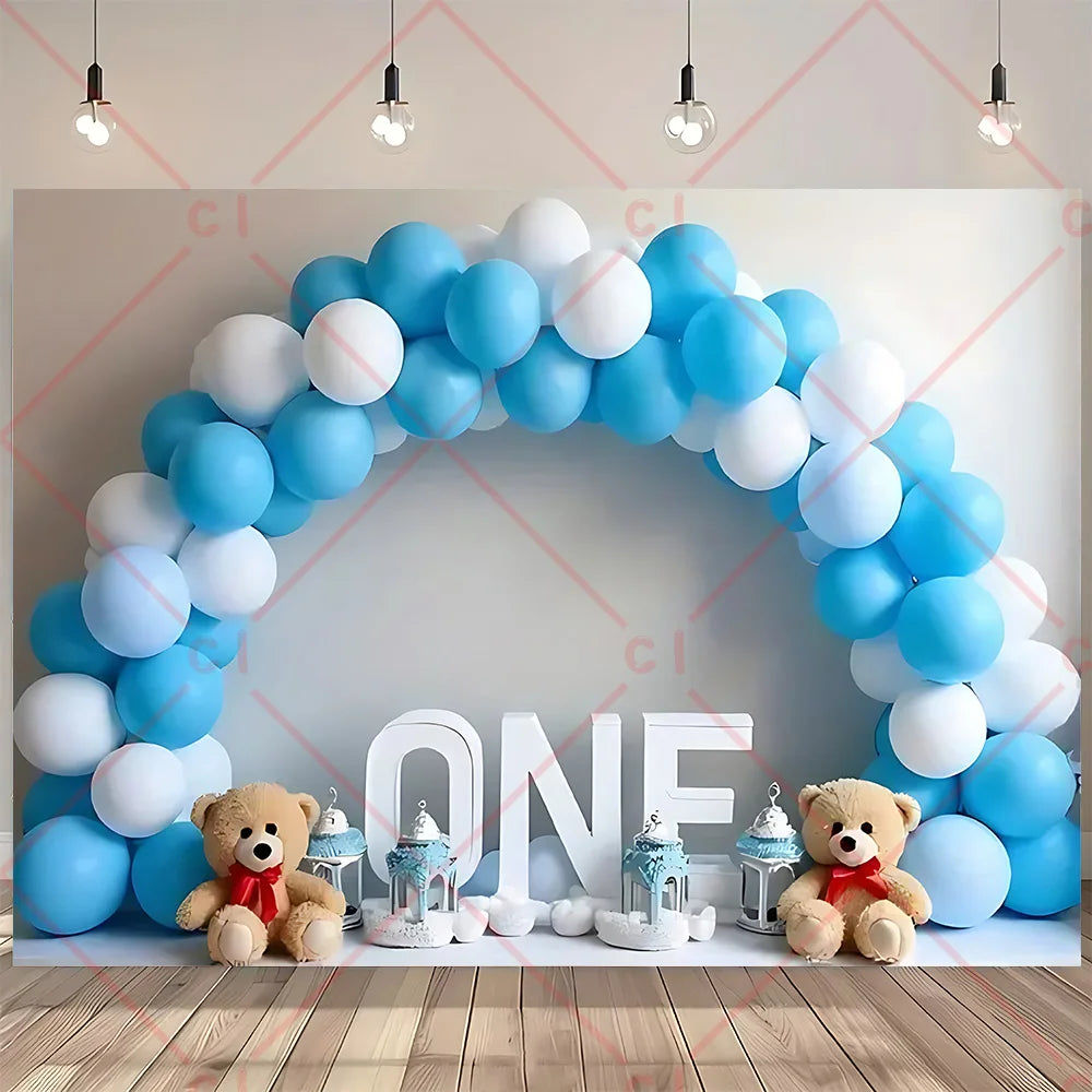 Newborn Baby 1st Birthday Backdrop Pink Blue Balloon Girl Boy Baby Shower Cake Smash Photography Background Decor Photo Studio