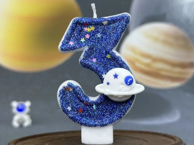 Boys Birthday Number Candle Cake Topper Blue Planetary Universe Children Baby Party One Year Old Dessert Decor Baking Supplies