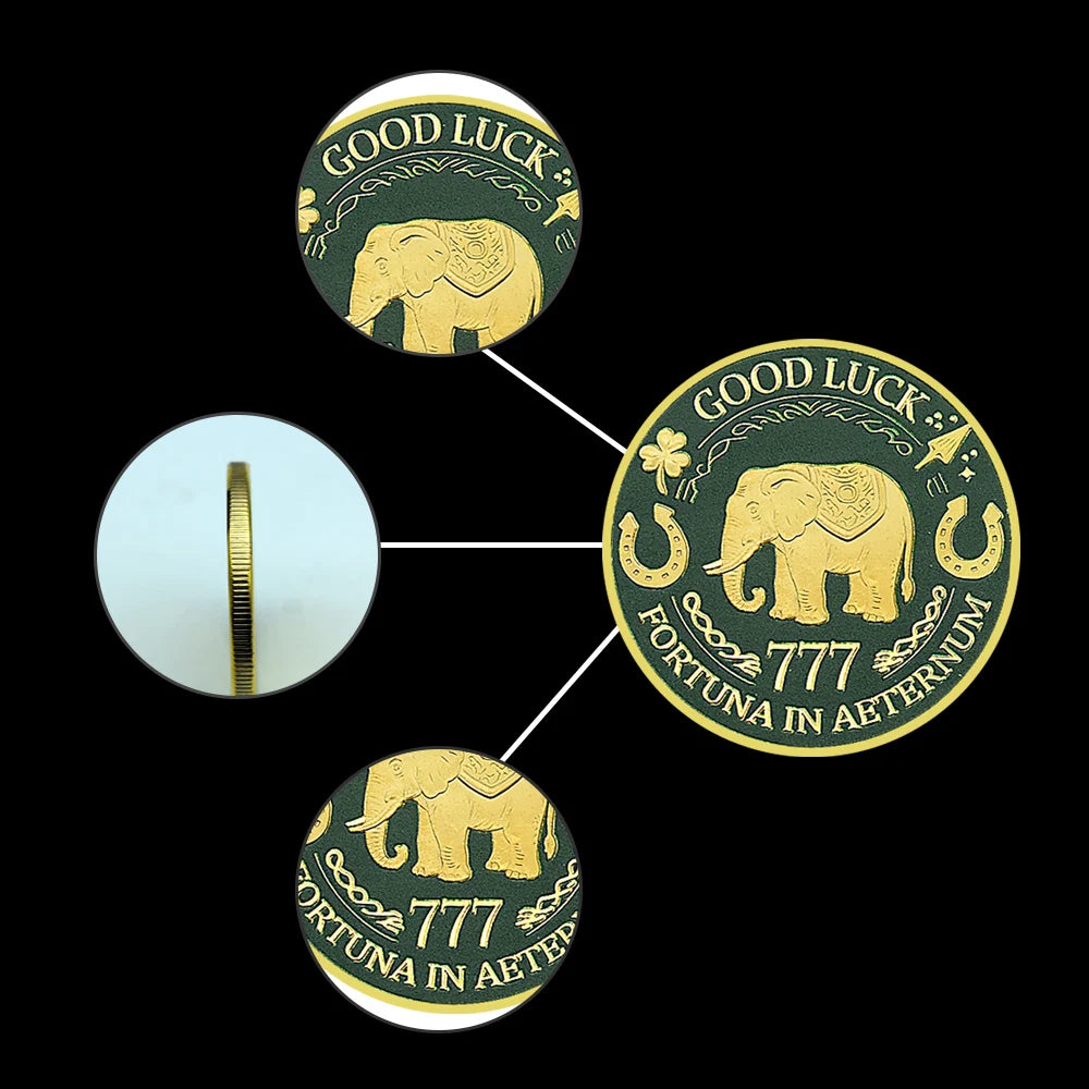 Lucky Coin Four Leaf Clover Elephant Good Luck 777 Commemorative Coin Horseshoe Fortune Token Collectible replica Gift