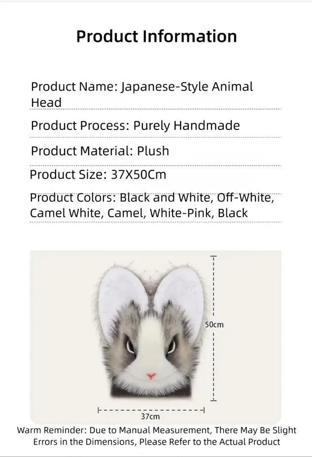 Original Realistic Furry Animal Fursuit Kigurumi Big Ear Rabbit Head Cover Cosplay Costume Halloween Wearable Accessories - Big Tim's Magic Emporium