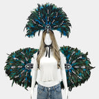 Unisex Artisanal Feather Headdress & Wings Carnival Performance Set