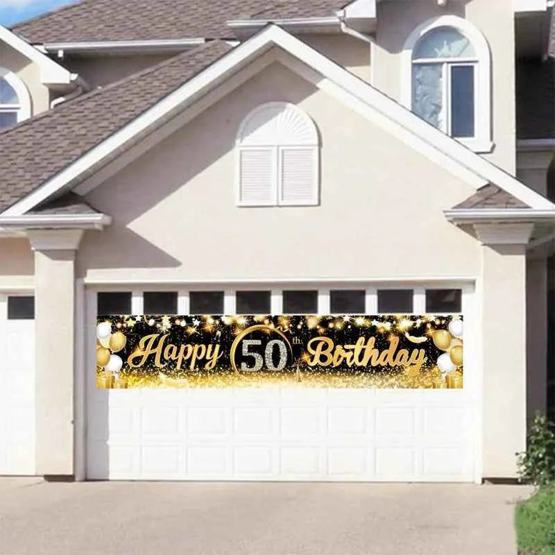 Black Gold Happy Birthday Banner Balloon Flag Adult 30th 40th 50th 60th Birthday Party Decoration Supplies Bunting Anniversary