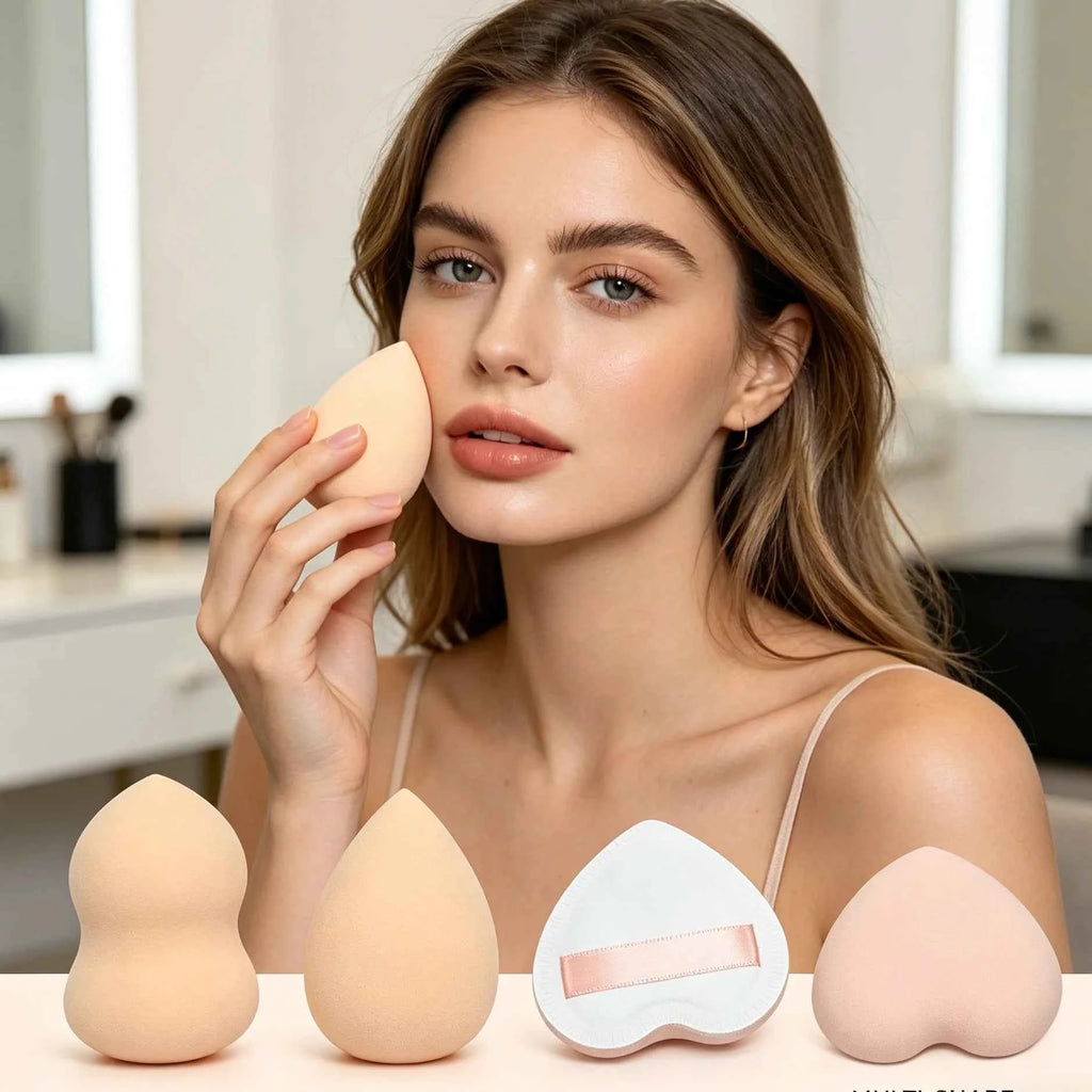 A 4-piece set of skin tone, multi-shade, and versatile makeup sponge kits, perfect for both dry and wet makeup applications.
