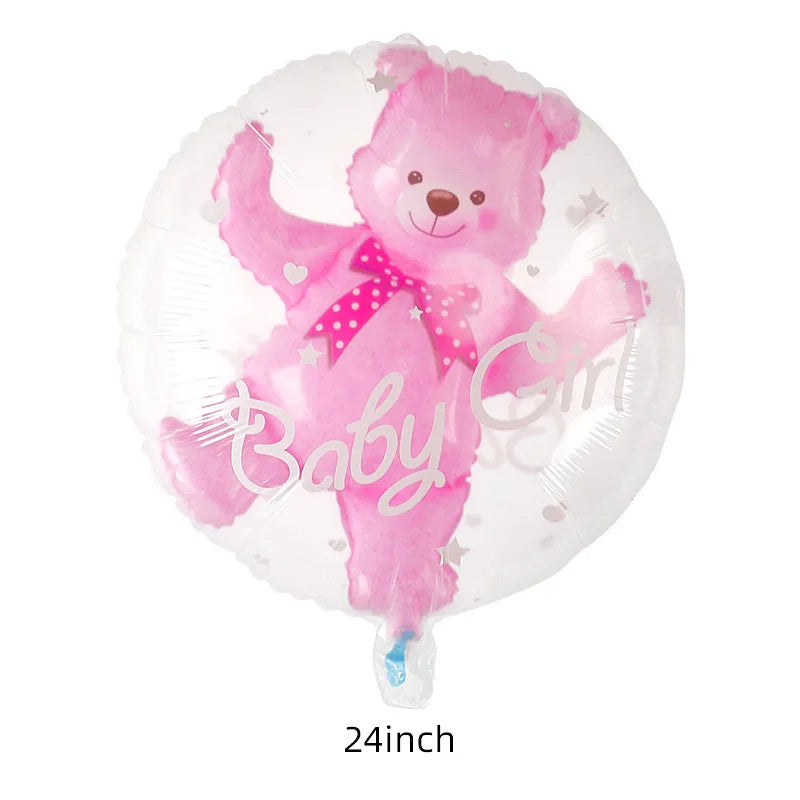 4D Transparent Baby Shower Boy Girl Bear Bubble Ball Kids 1st Birthday Party Blue Pink Helium Balloon Gender Reveal Decoration